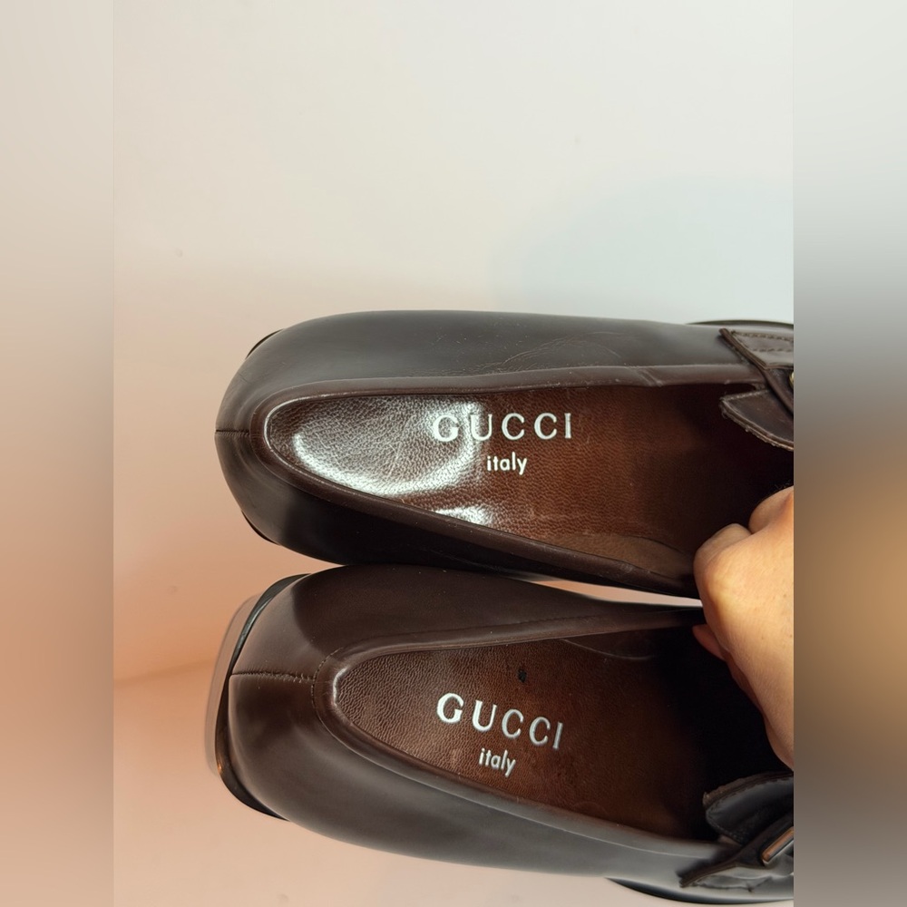 Gucci Brown Leather Loafers Pumps Chunky Heel and Square Toe Size 3.5 UK 36 EU - Picture 4 of 13